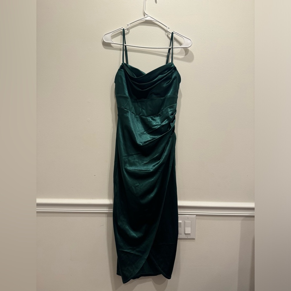 forest green satin midi dress windsor - Picture 2 of 4